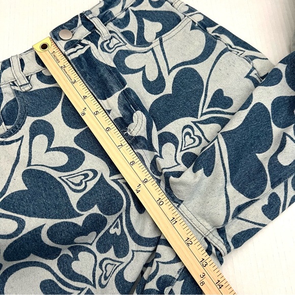 NWT Blue Heart Print Wide Leg Jeans High Waisted Retro Boho Indie Festival 4 - Picture 13 of 14